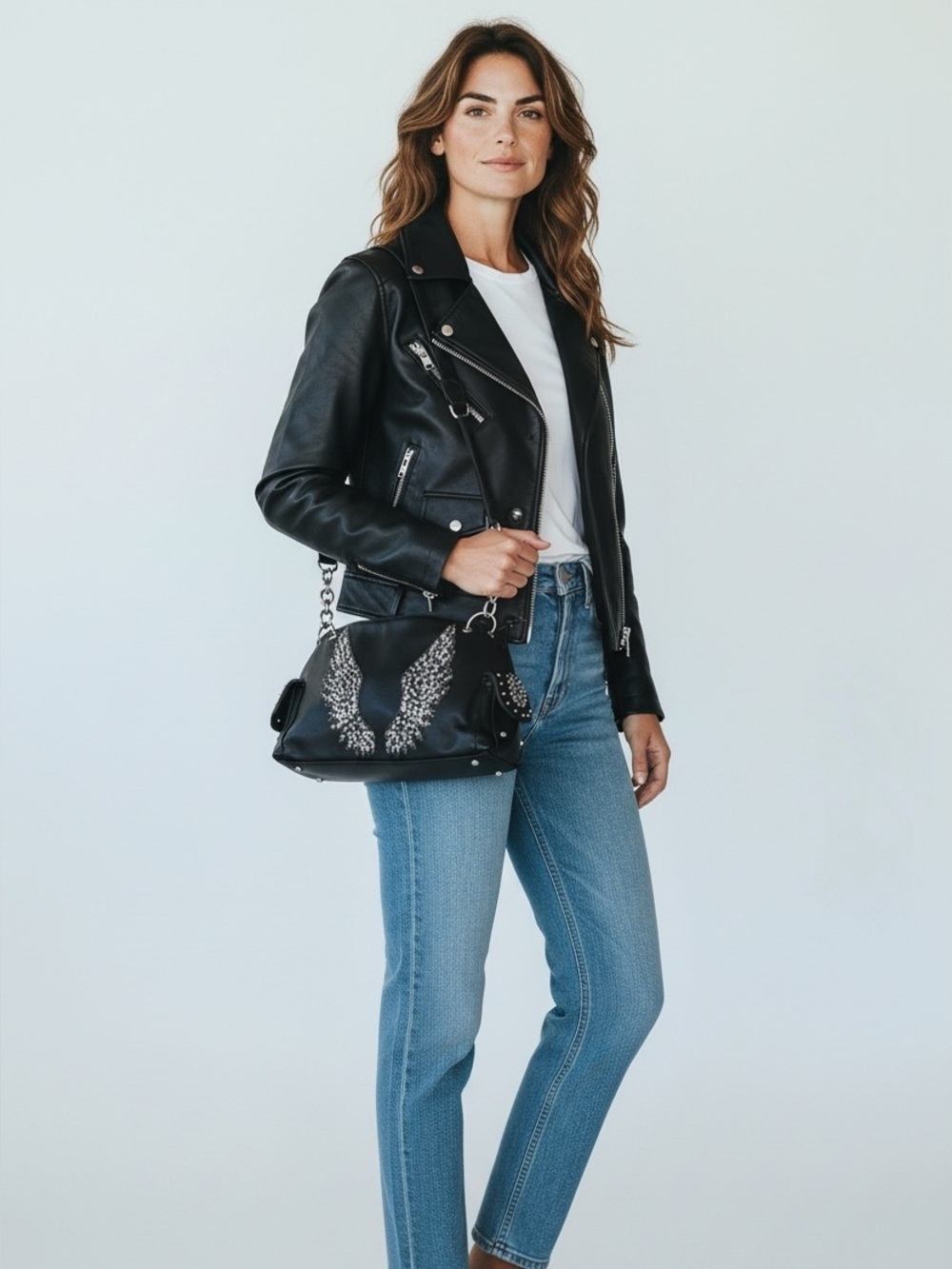 Black Shoulder Bag with Silver Embellishments( faux leather) NO-CALL-OUTS